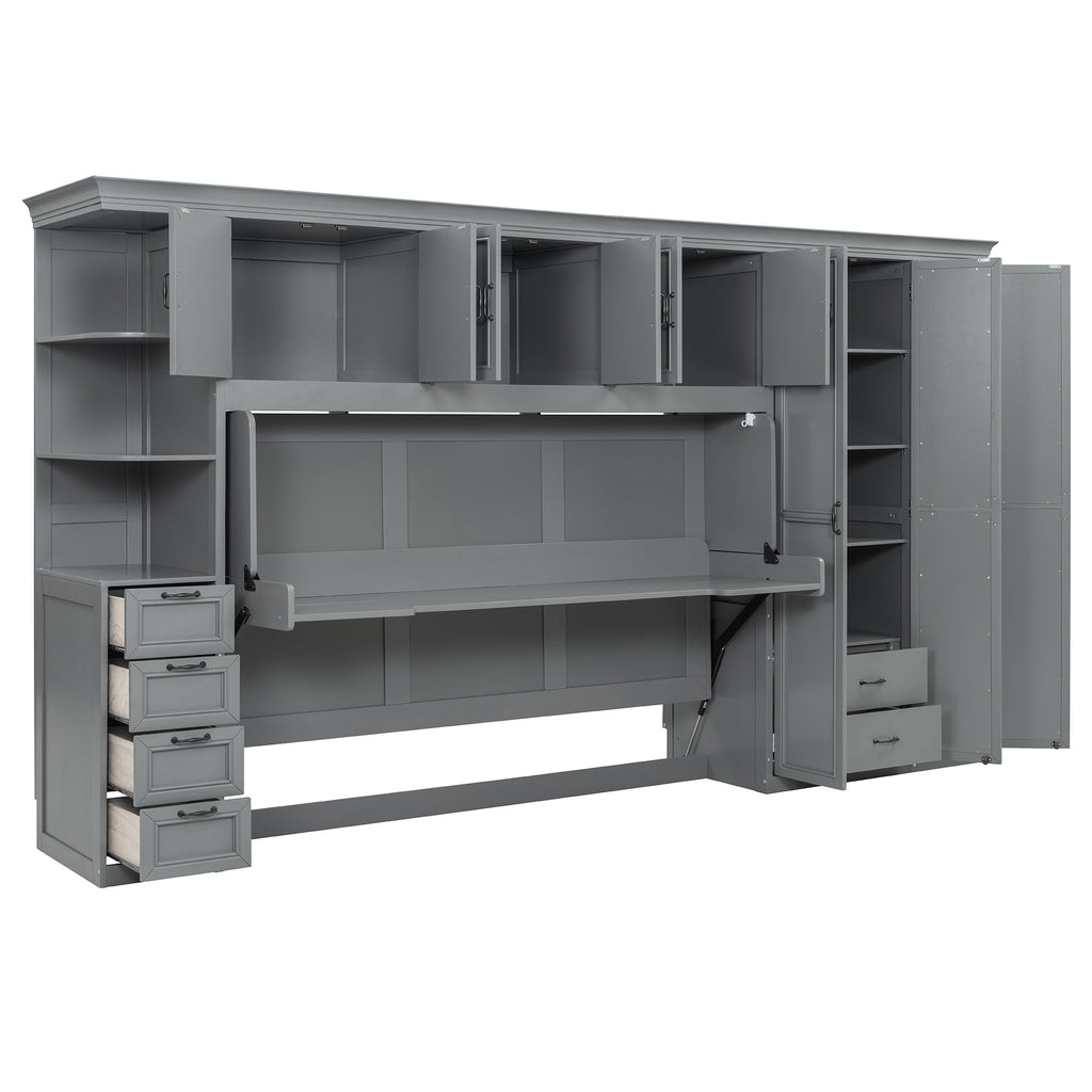 Murphy Bed Wall Bed with Wardrobe, Cabinet and Desk
