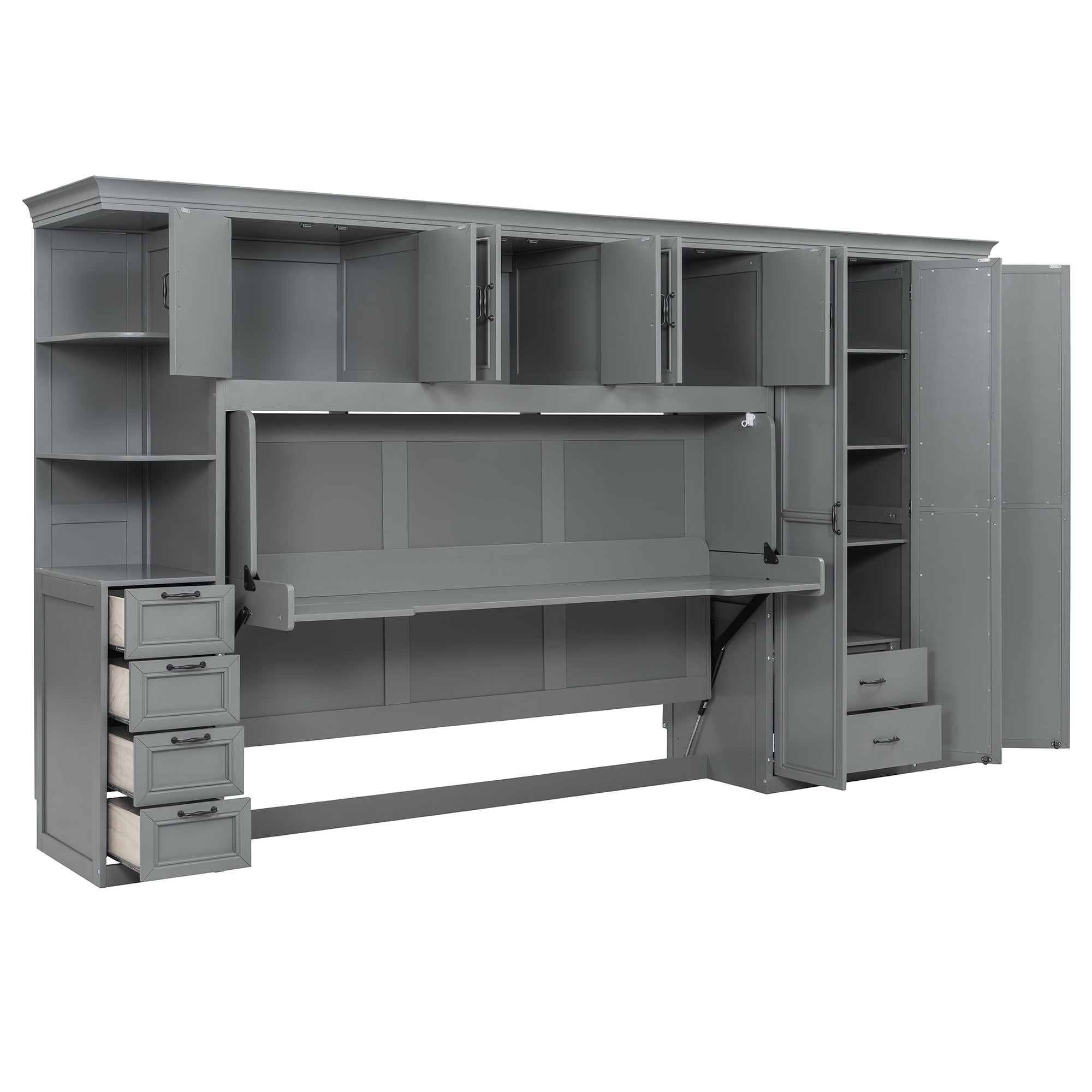 Murphy Bed Wall Bed with Wardrobe, Cabinet and Desk
