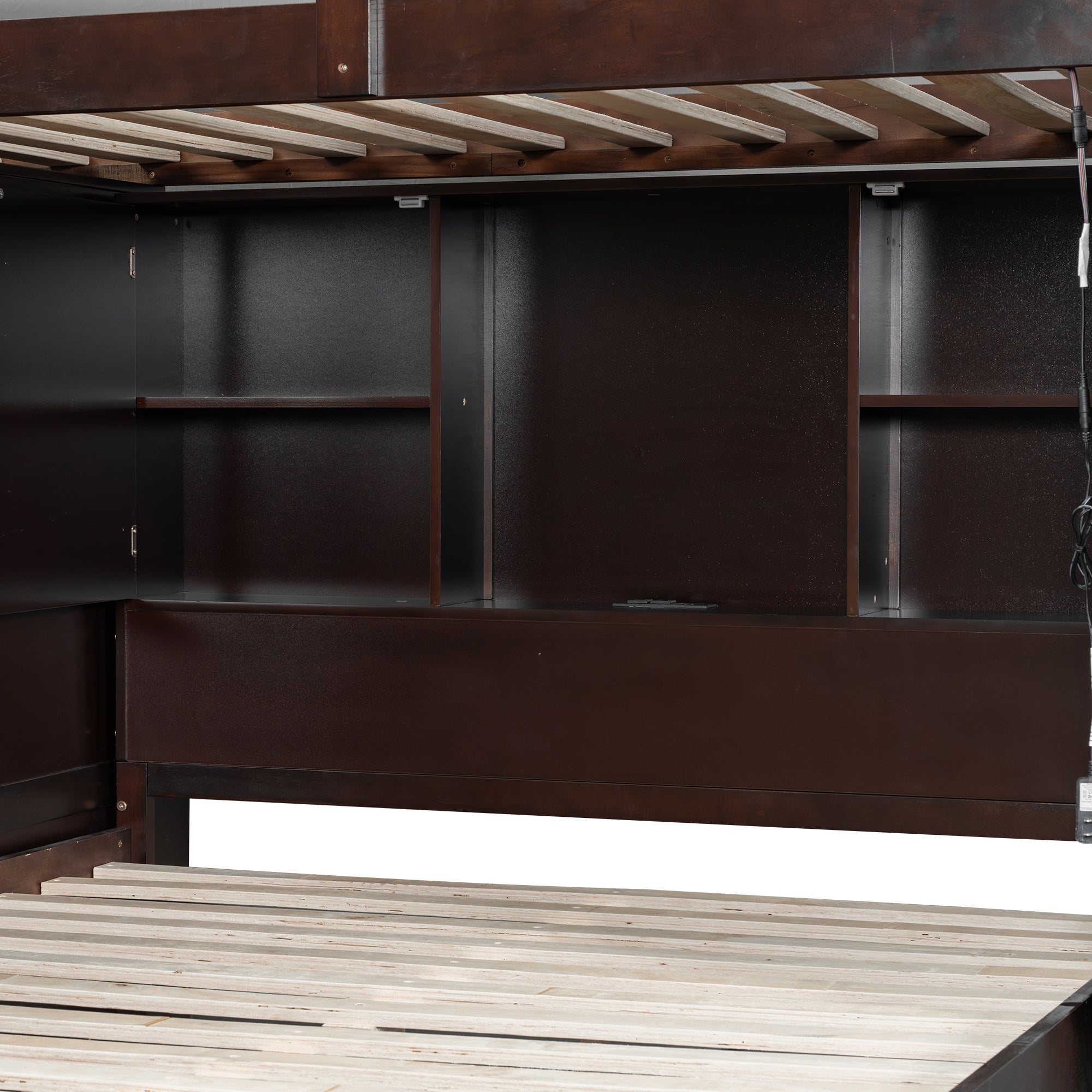 Twin over Full Bunk Bed with Storage Stairs, Wardrobe,USB and Ligh