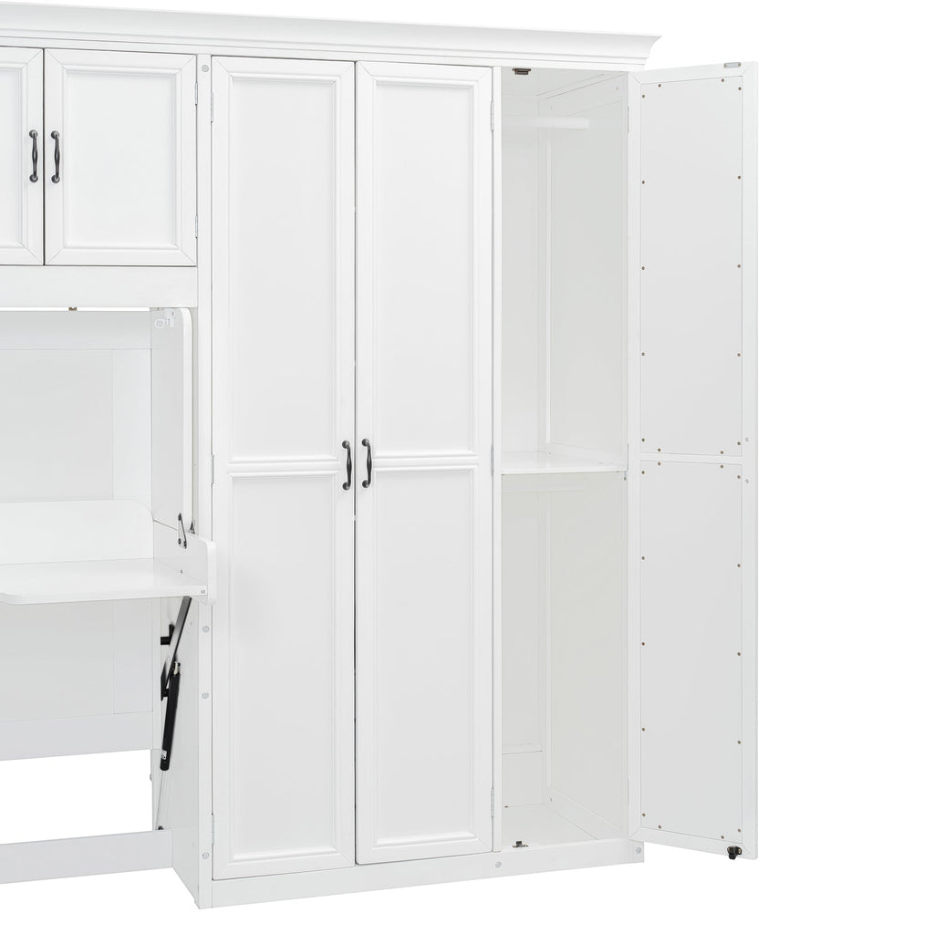 Murphy Bed Wall Bed with Wardrobe, Cabinet and Desk