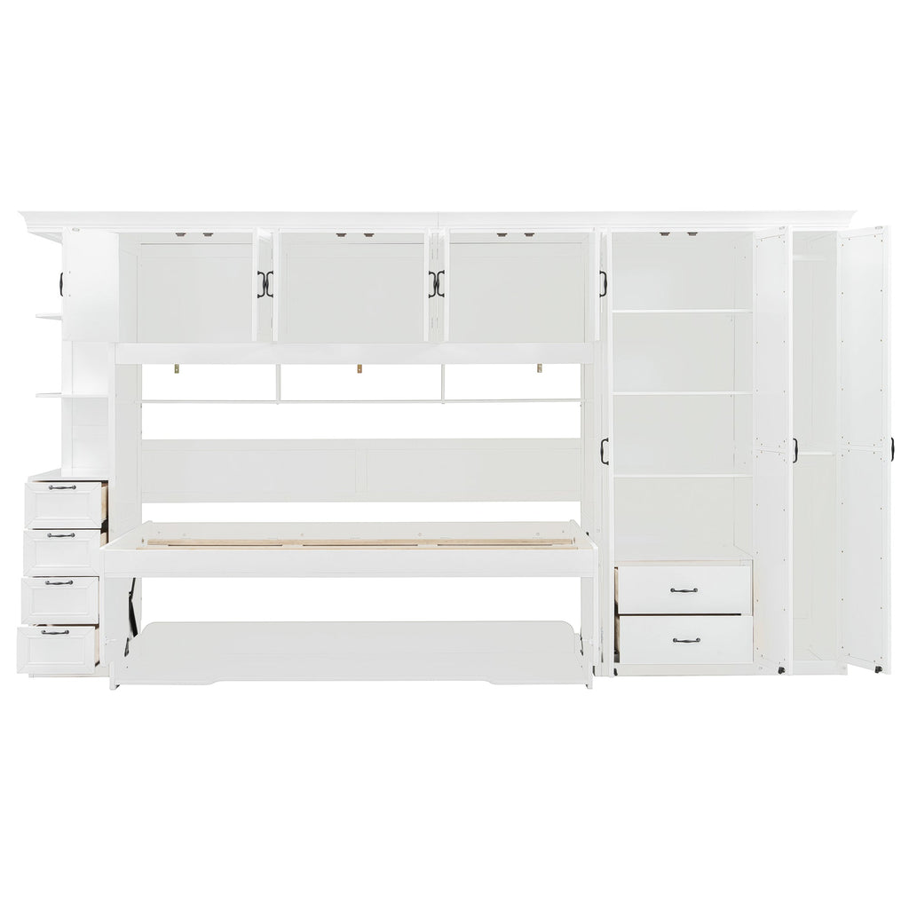 Murphy Bed Wall Bed with Wardrobe, Cabinet and Desk