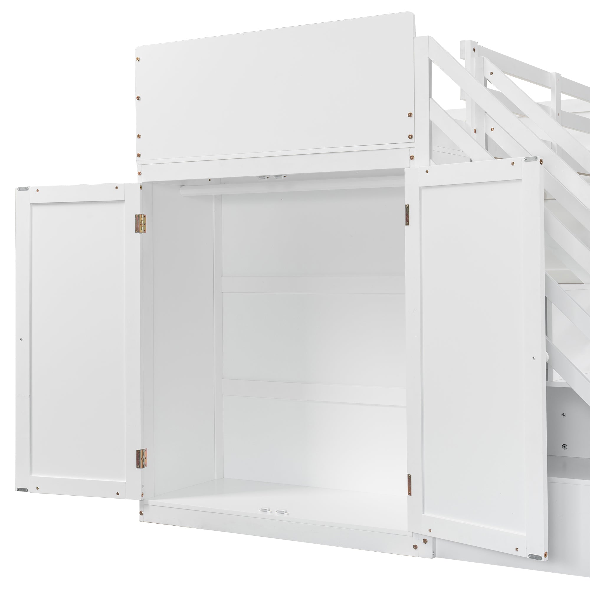Twin over Full Bunk Bed with Storage Stairs, Wardrobe,USB and Ligh