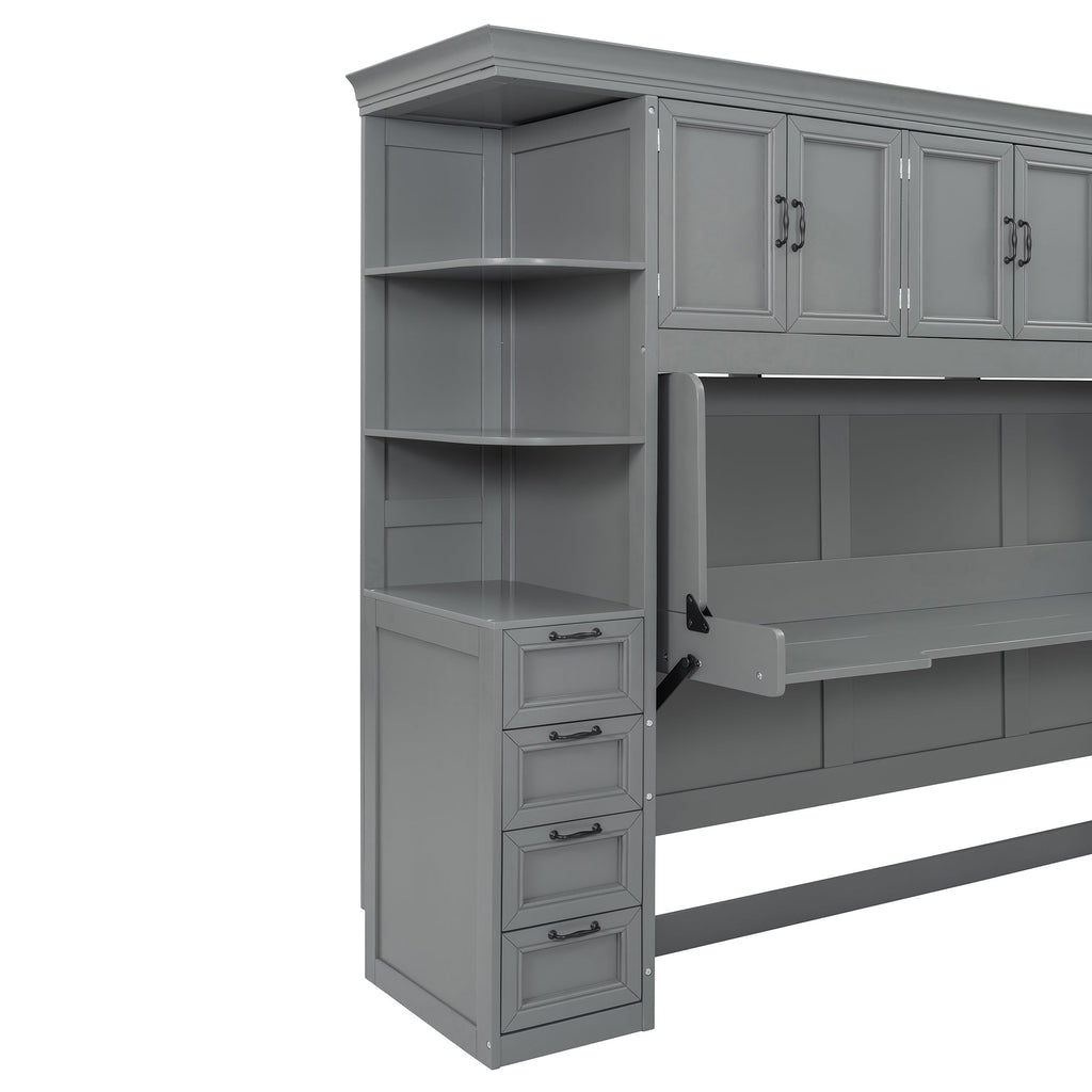 Murphy Bed Wall Bed with Wardrobe, Cabinet and Desk