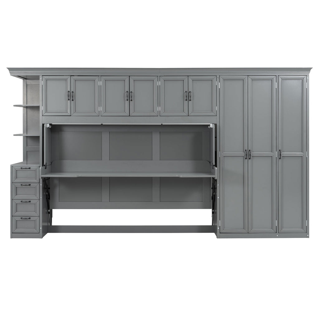 Murphy Bed Wall Bed with Wardrobe, Cabinet and Desk