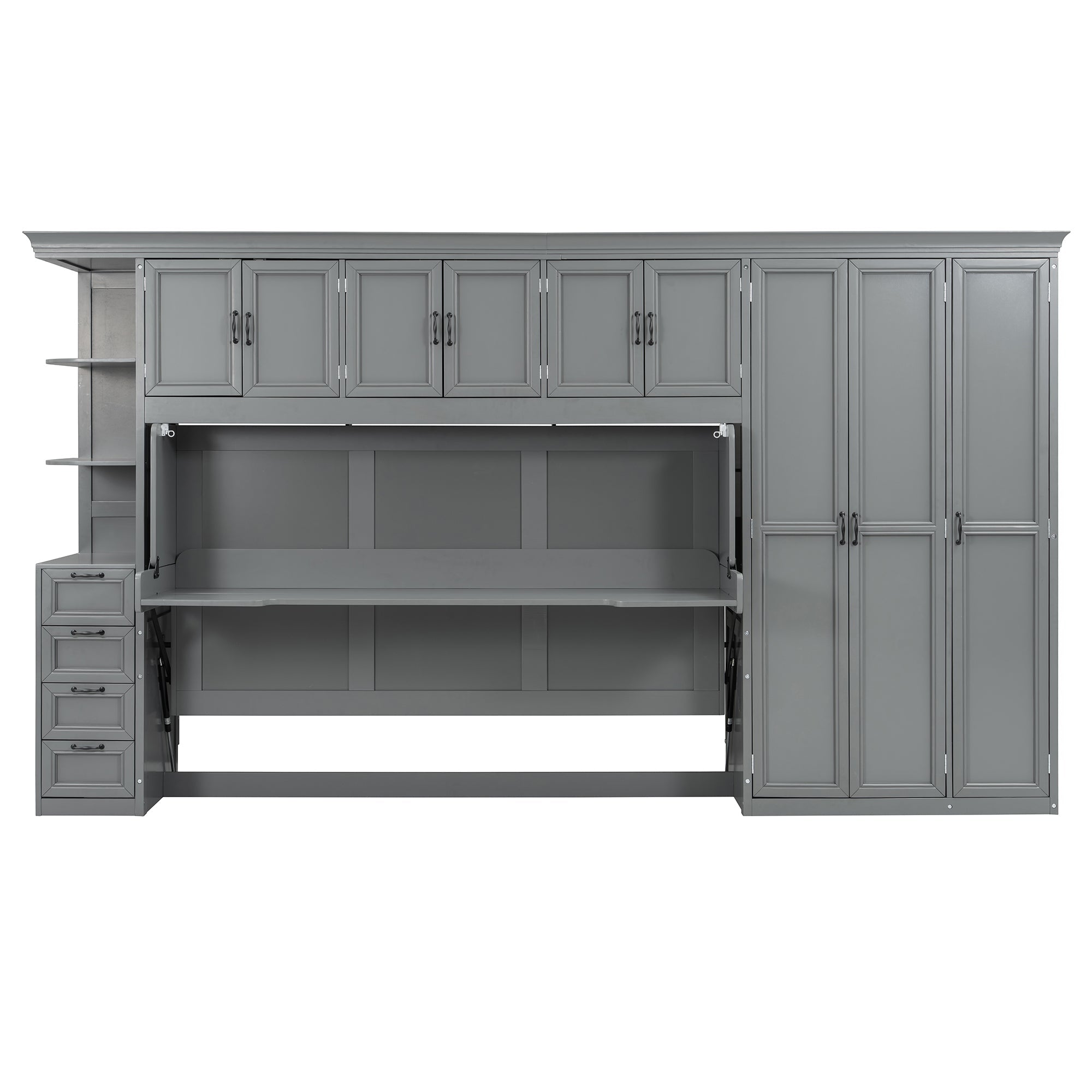 Murphy Bed Wall Bed with Wardrobe, Cabinet and Desk