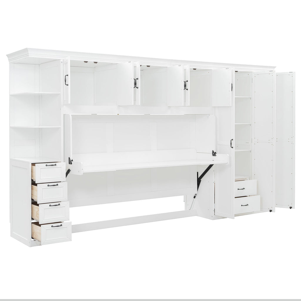 Murphy Bed Wall Bed with Wardrobe, Cabinet and Desk