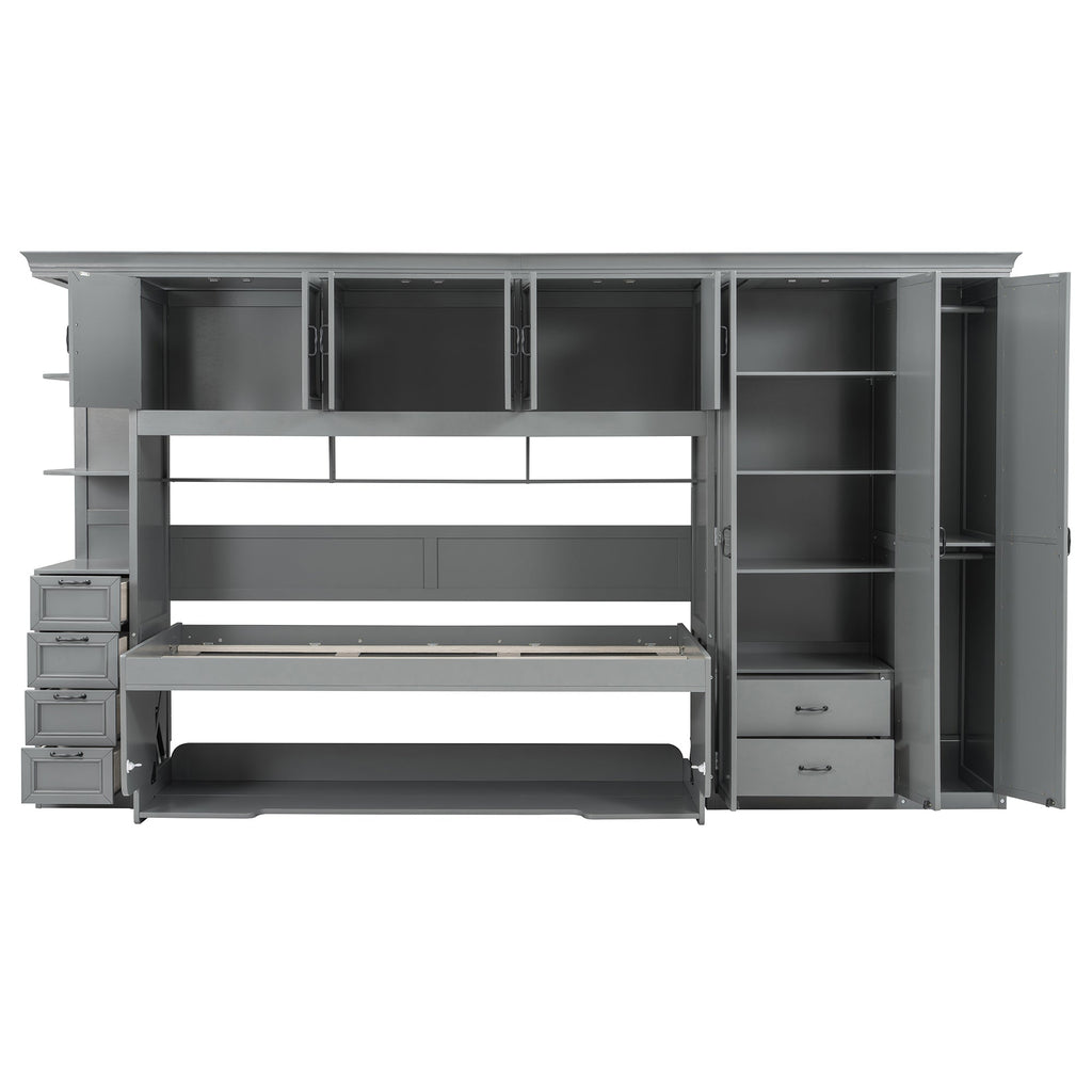 Murphy Bed Wall Bed with Wardrobe, Cabinet and Desk