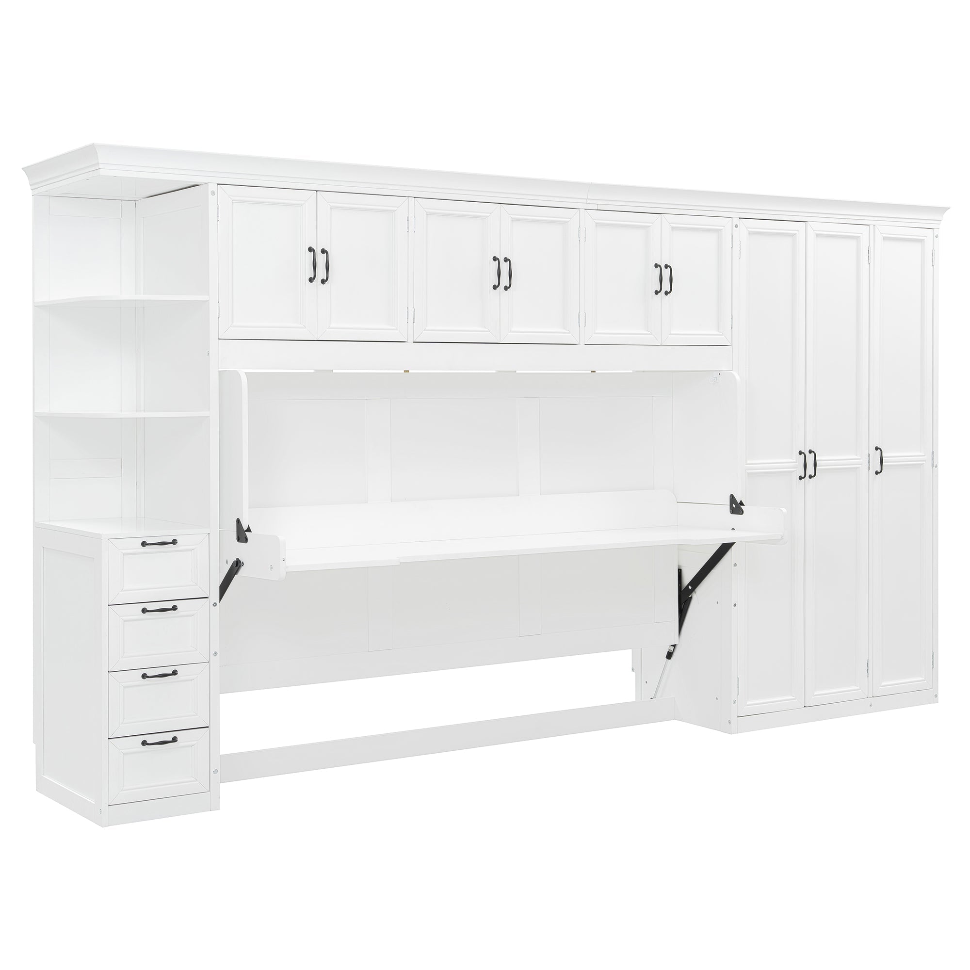 Murphy Bed Wall Bed with Wardrobe, Cabinet and Desk