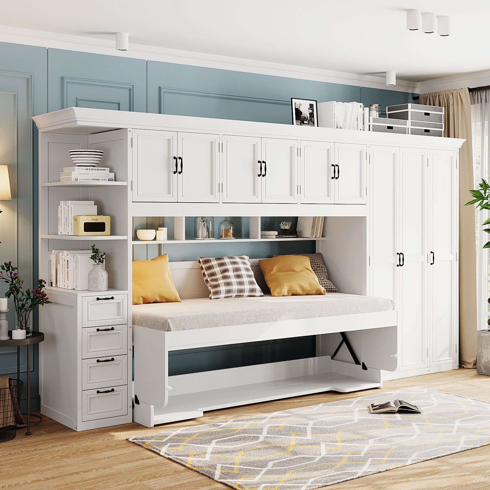 Murphy Bed Wall Bed with Wardrobe, Cabinet and Desk
