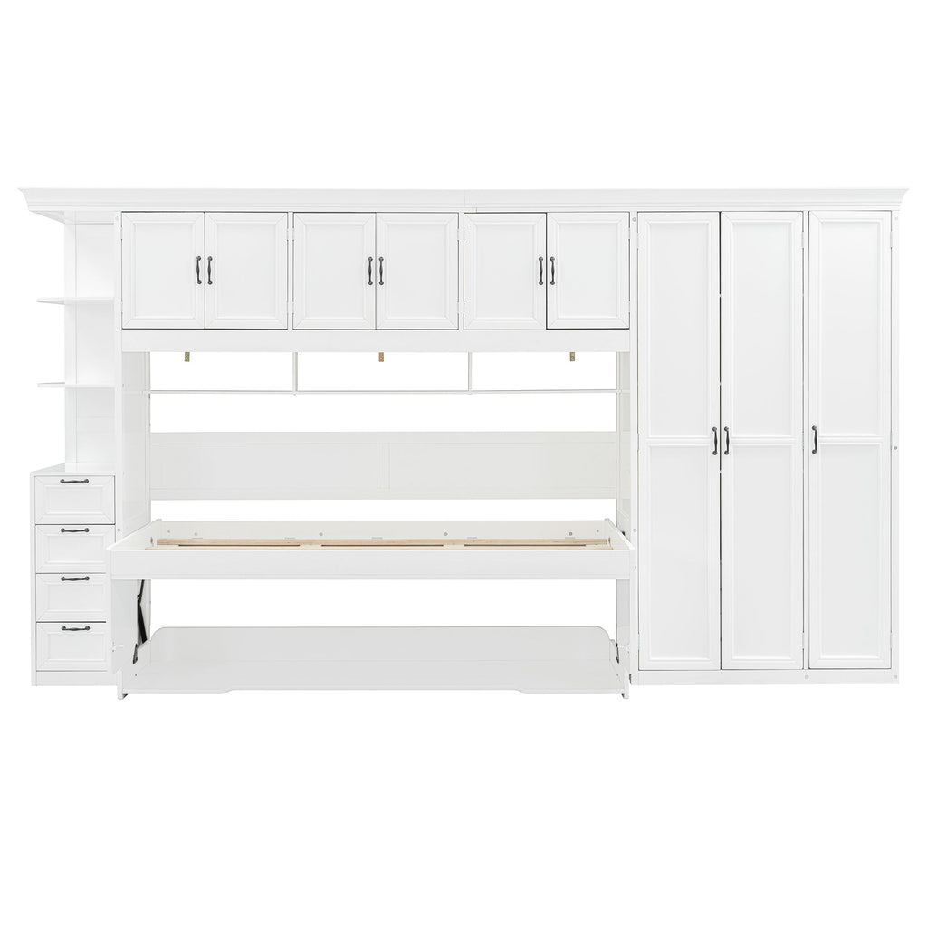 Murphy Bed Wall Bed with Wardrobe, Cabinet and Desk