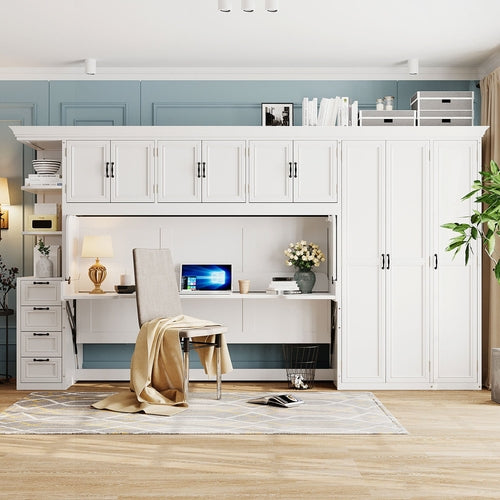 Murphy Bed Wall Bed with Wardrobe, Cabinet and Desk