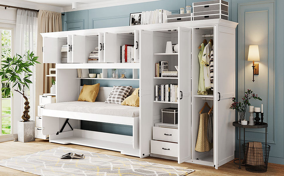 Murphy Bed Wall Bed with Wardrobe, Cabinet and Desk