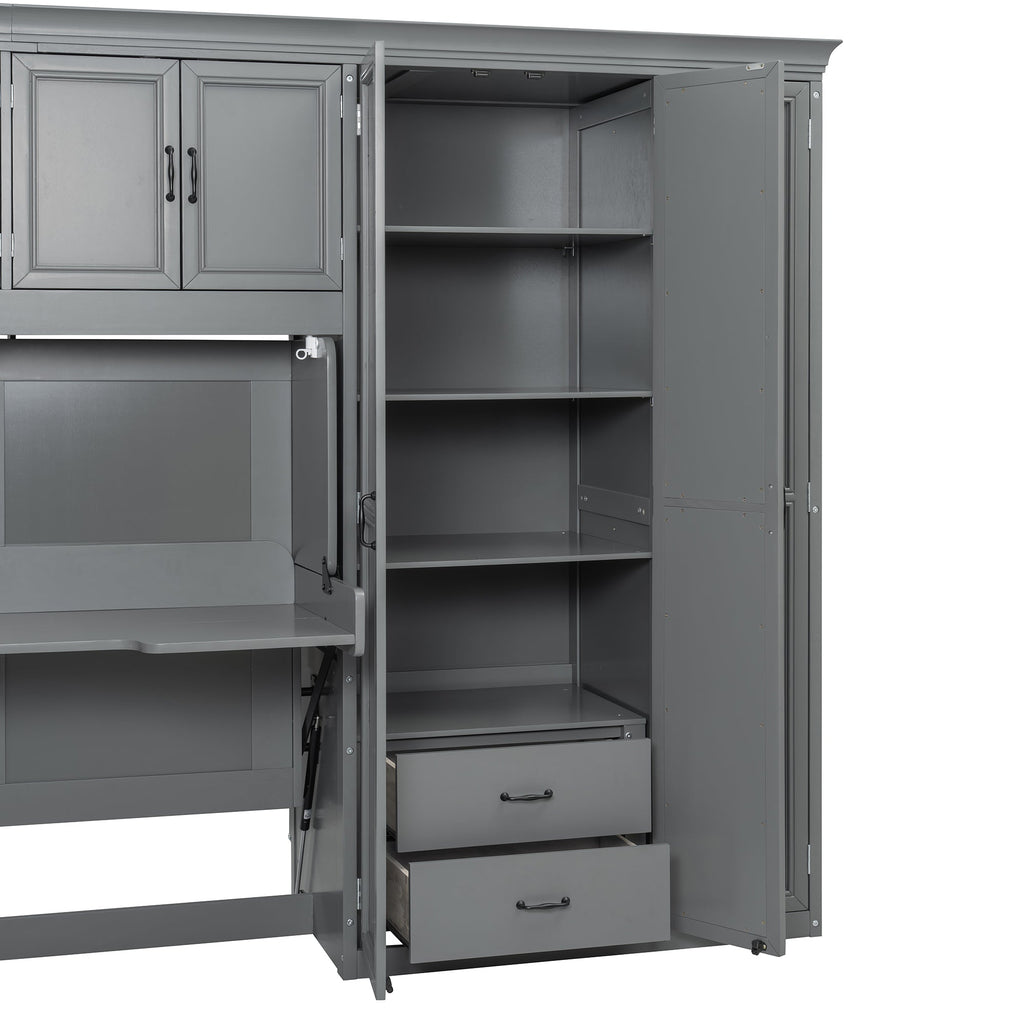 Murphy Bed Wall Bed with Wardrobe, Cabinet and Desk