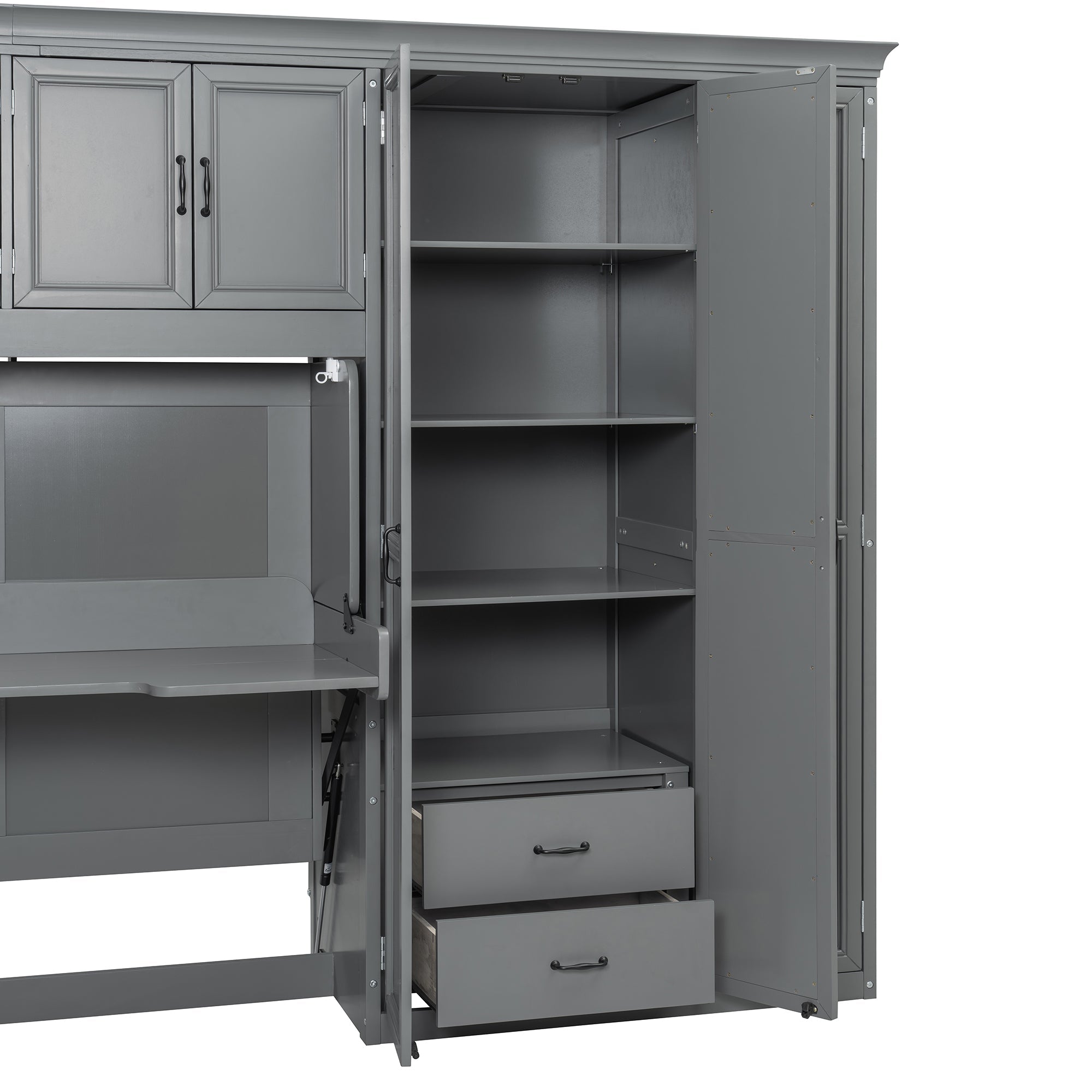 Murphy Bed Wall Bed with Wardrobe, Cabinet and Desk