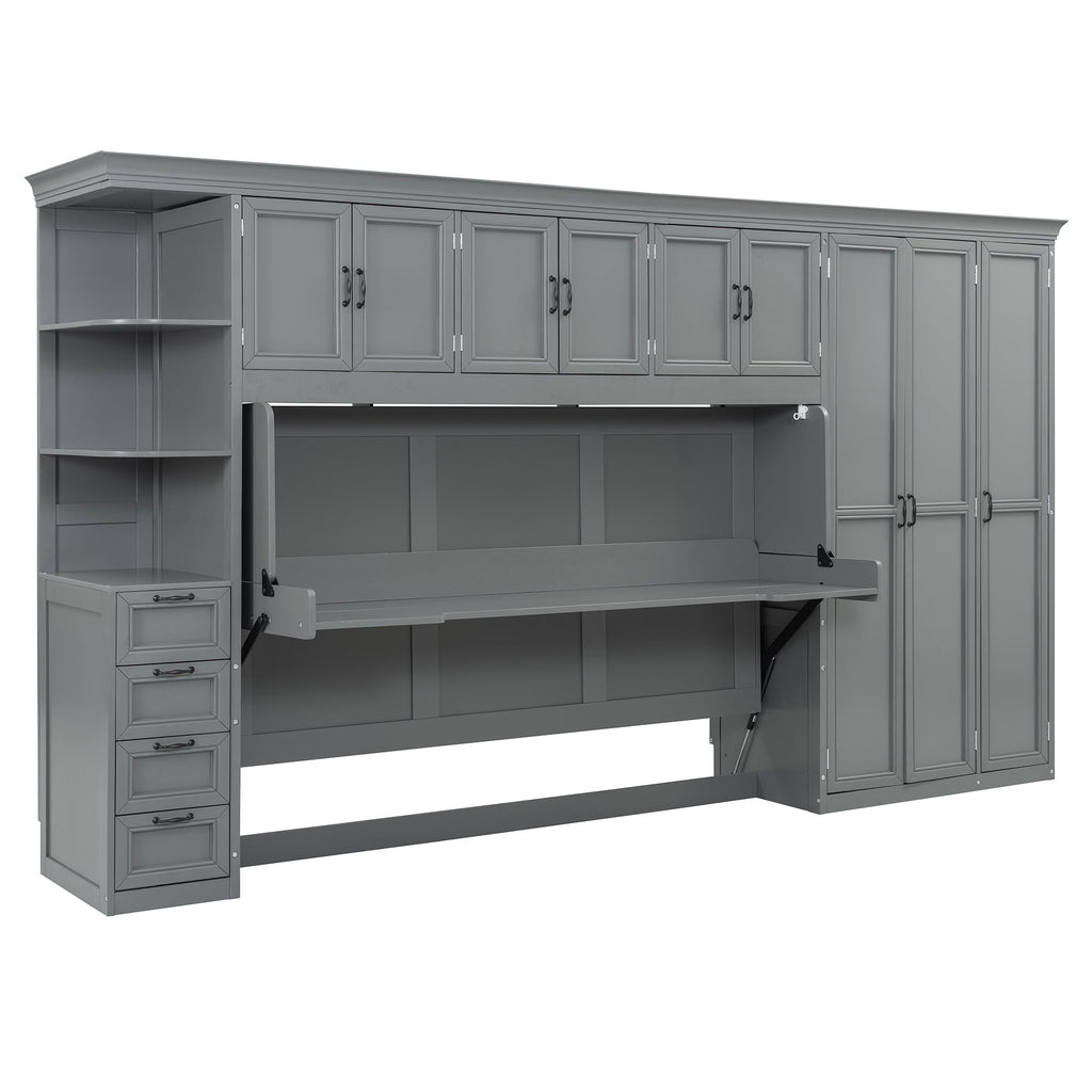 Murphy Bed Wall Bed with Wardrobe, Cabinet and Desk