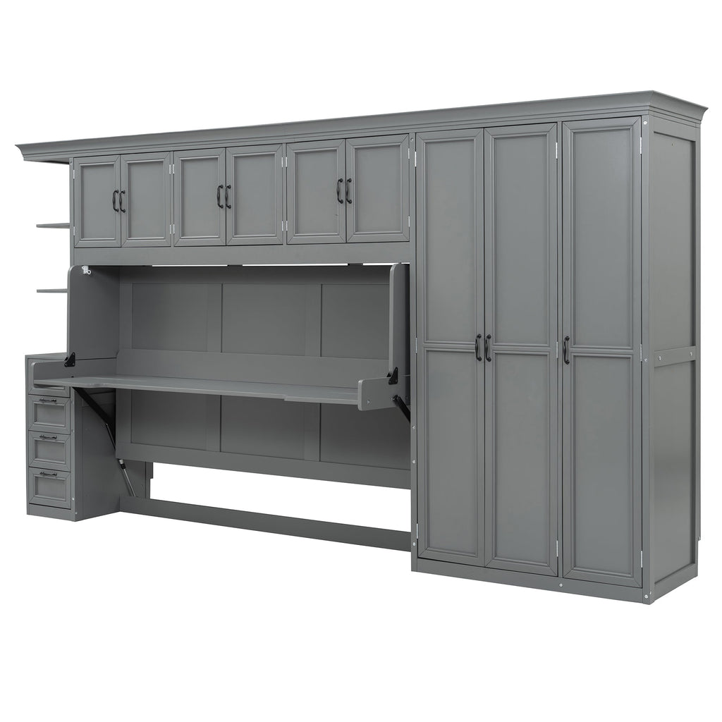 Murphy Bed Wall Bed with Wardrobe, Cabinet and Desk