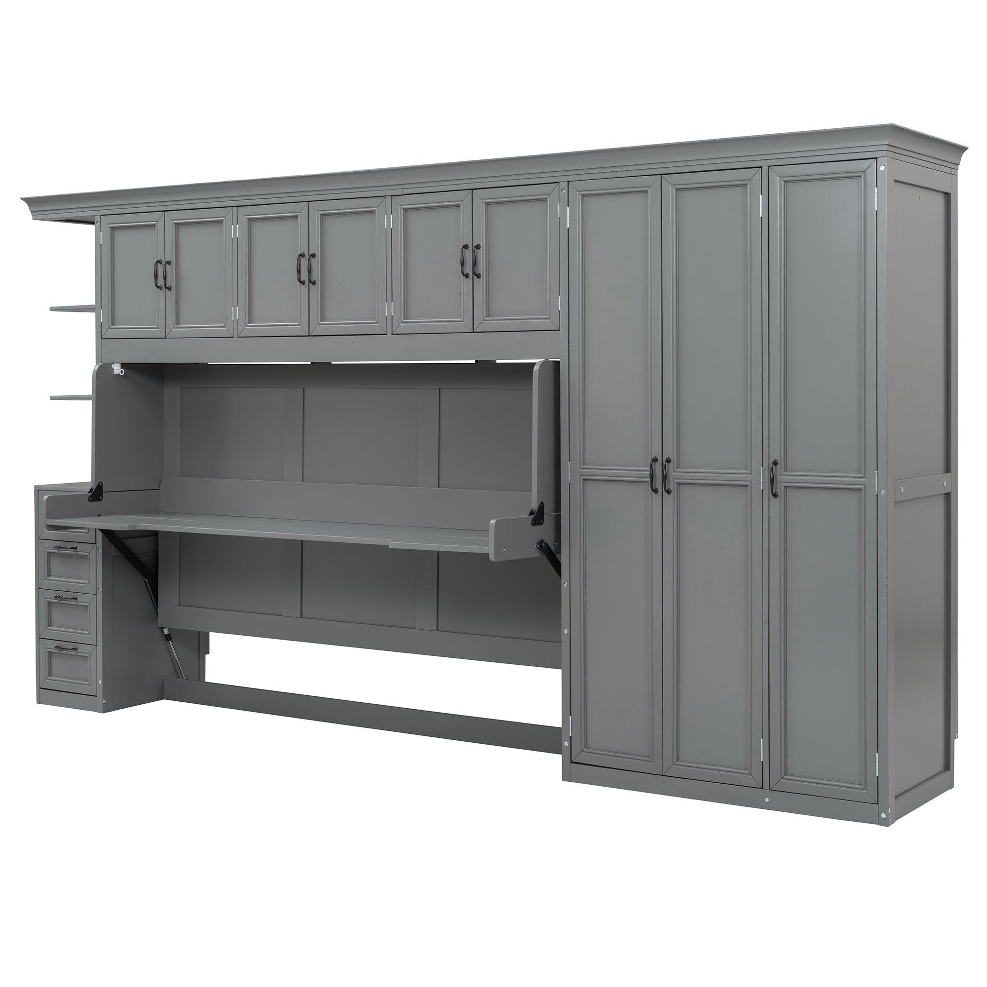 Murphy Bed Wall Bed with Wardrobe, Cabinet and Desk