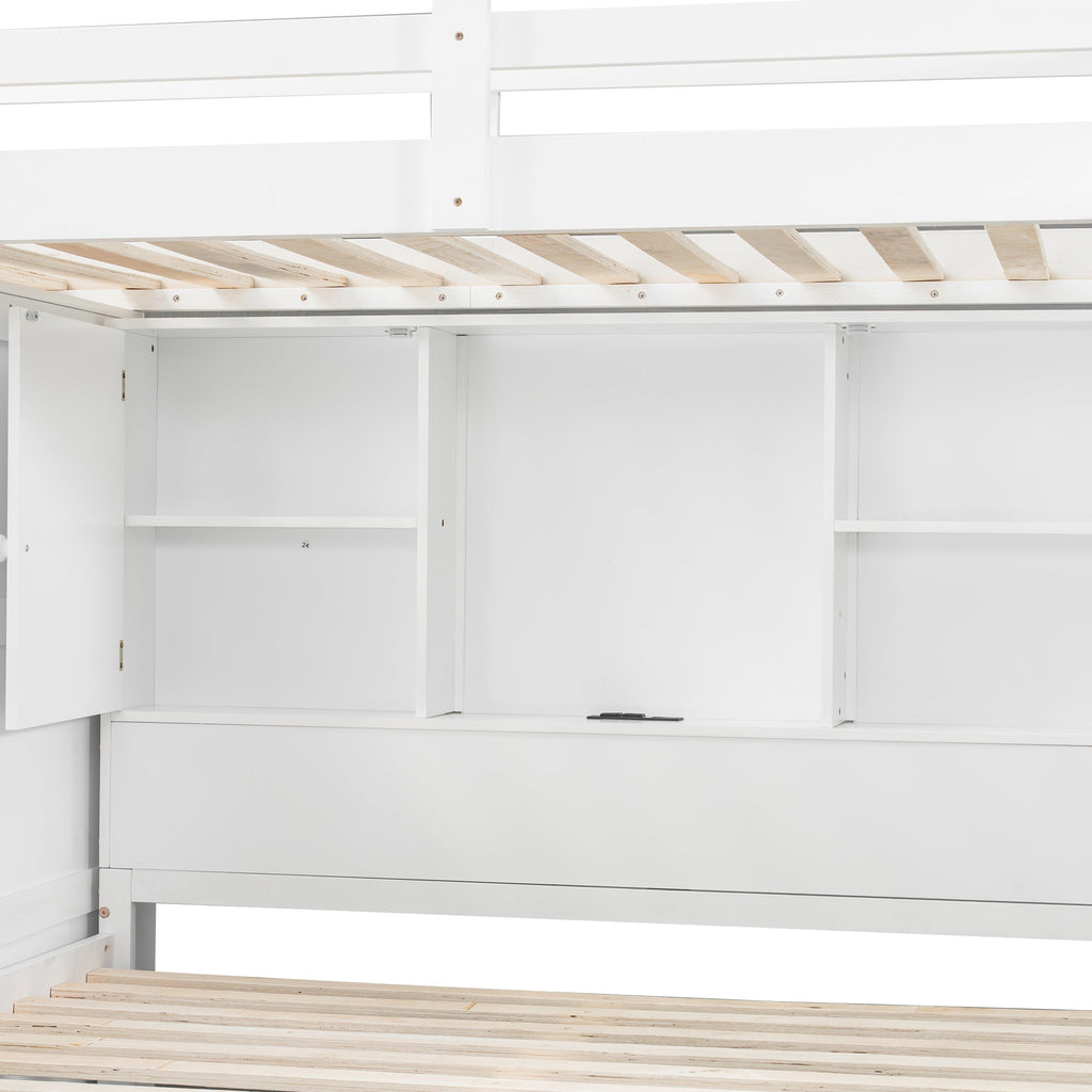 Twin over Full Bunk Bed with Storage Stairs, Wardrobe,USB and Ligh