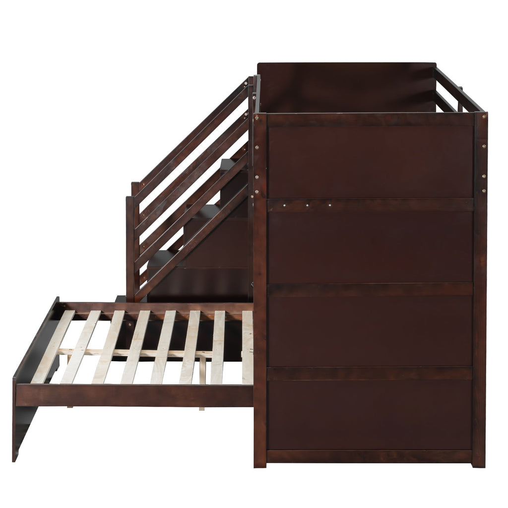 Twin over Full Bunk Bed with Storage Stairs, Wardrobe,USB and Ligh