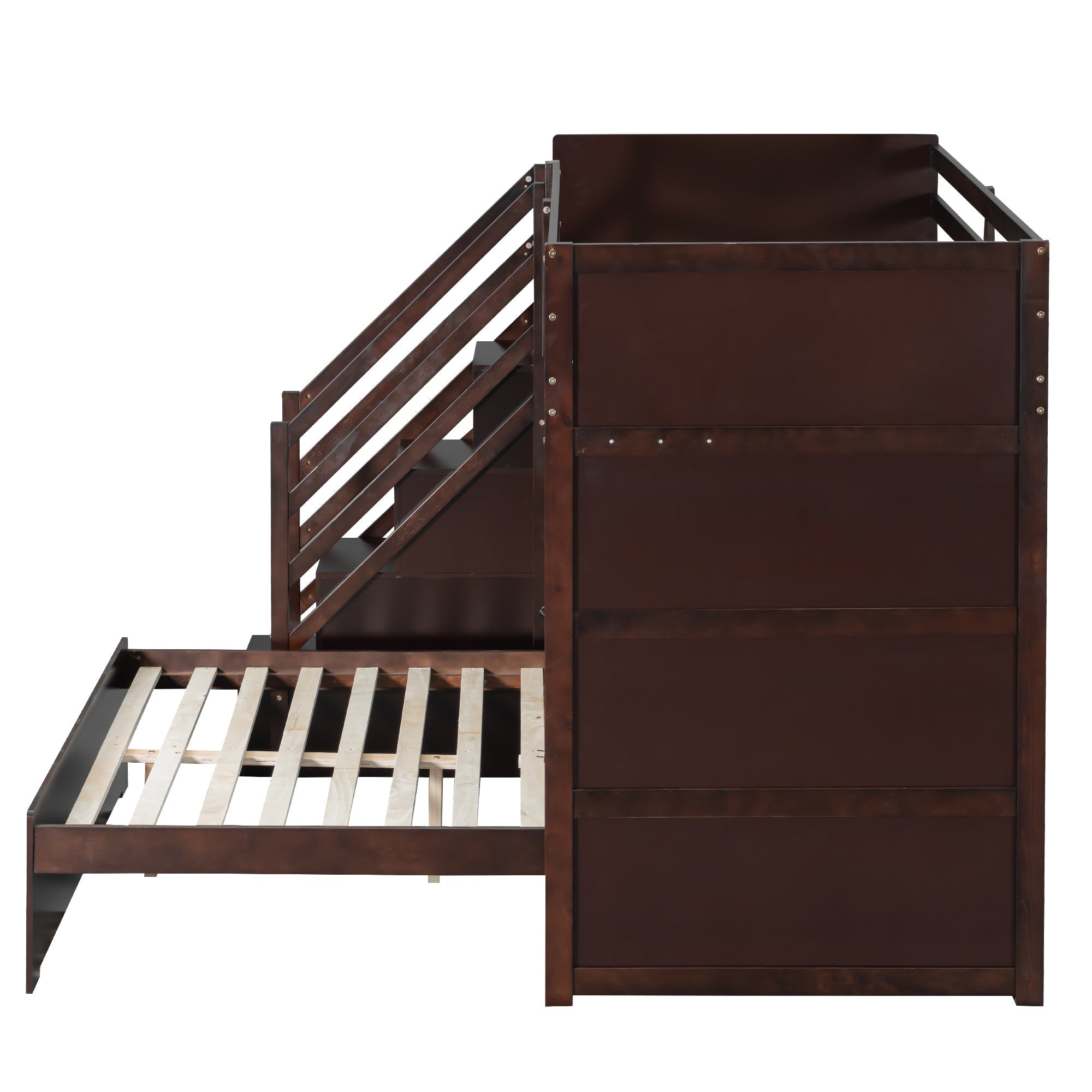 Twin over Full Bunk Bed with Storage Stairs, Wardrobe,USB and Ligh