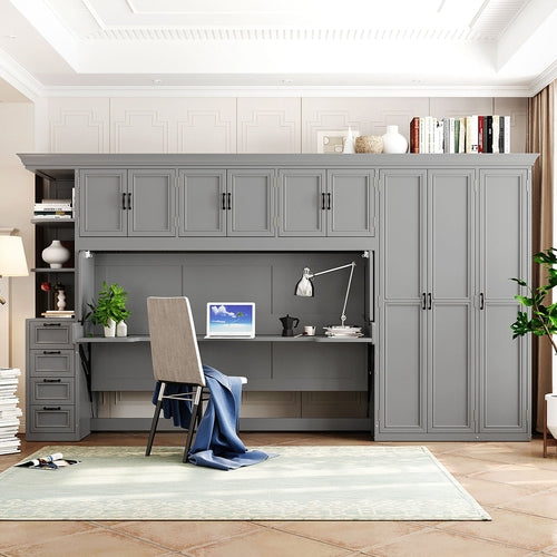 Murphy Bed Wall Bed with Wardrobe, Cabinet and Desk
