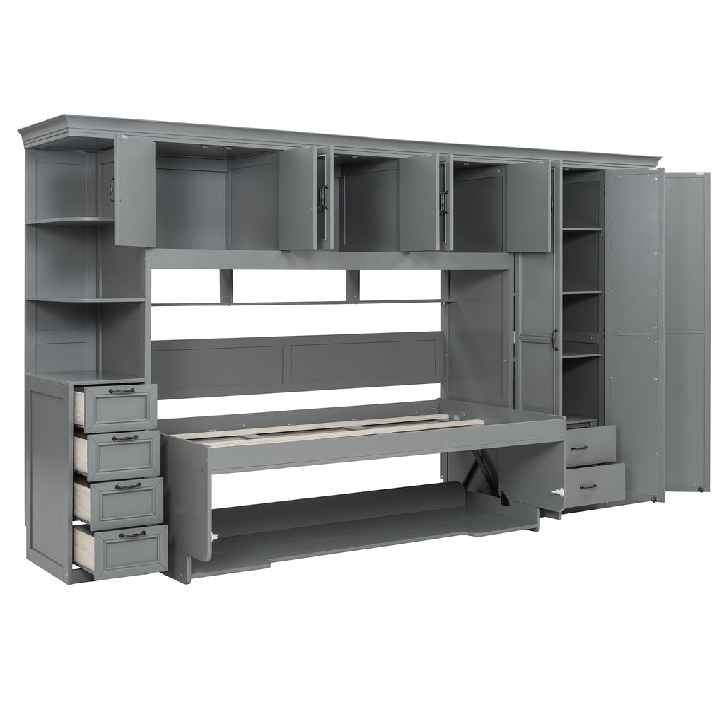 Murphy Bed Wall Bed with Wardrobe, Cabinet and Desk