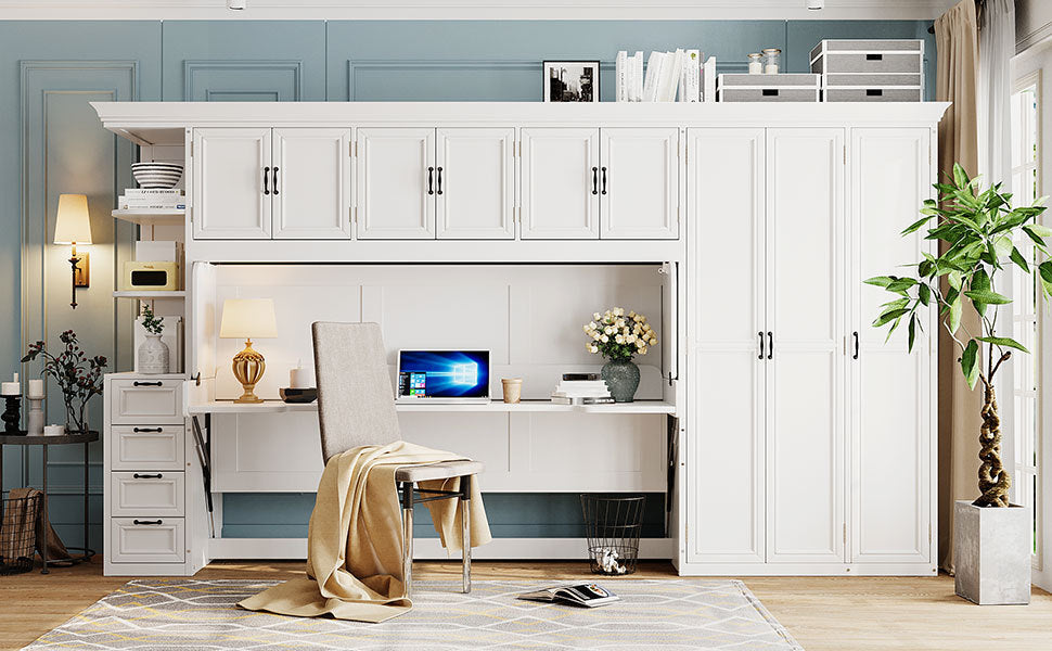 Murphy Bed Wall Bed with Wardrobe, Cabinet and Desk