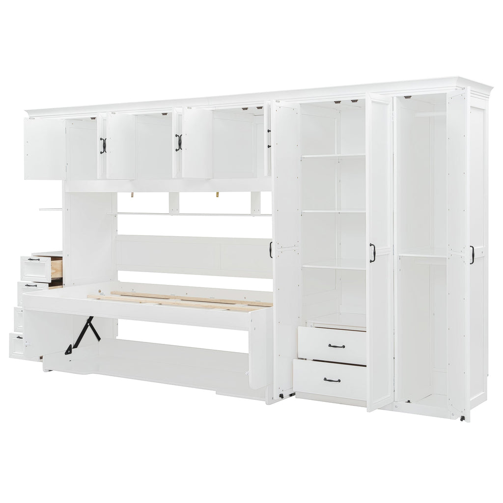 Murphy Bed Wall Bed with Wardrobe, Cabinet and Desk