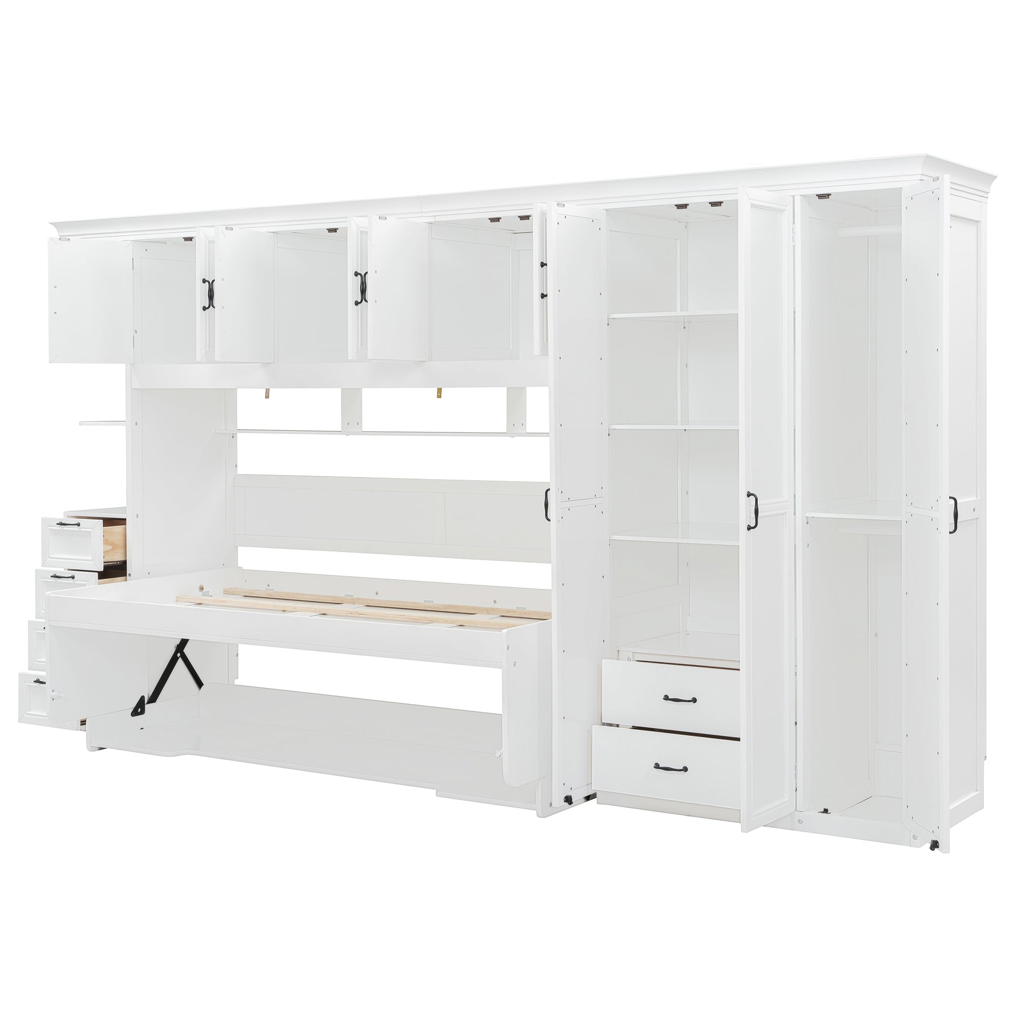 Murphy Bed Wall Bed with Wardrobe, Cabinet and Desk