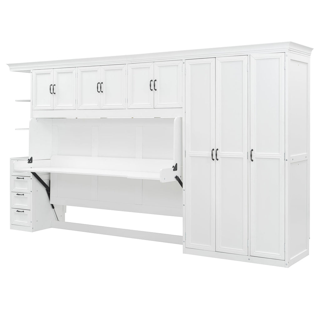 Murphy Bed Wall Bed with Wardrobe, Cabinet and Desk