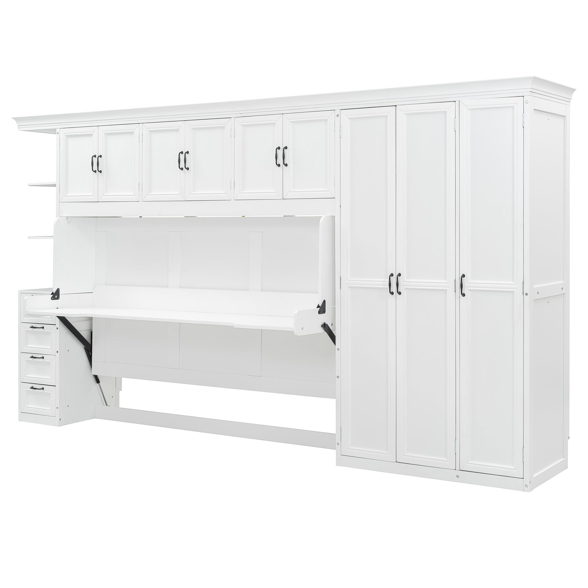 Murphy Bed Wall Bed with Wardrobe, Cabinet and Desk