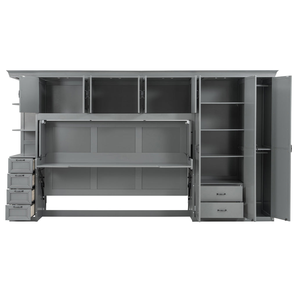 Murphy Bed Wall Bed with Wardrobe, Cabinet and Desk