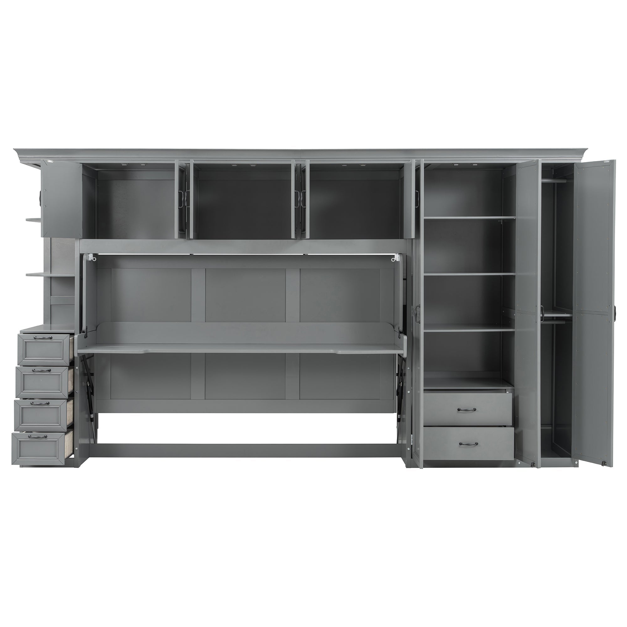Murphy Bed Wall Bed with Wardrobe, Cabinet and Desk