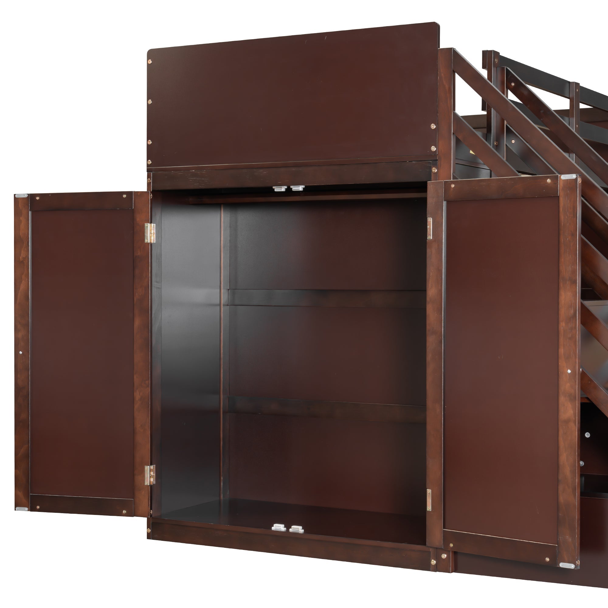 Twin over Full Bunk Bed with Storage Stairs, Wardrobe,USB and Ligh