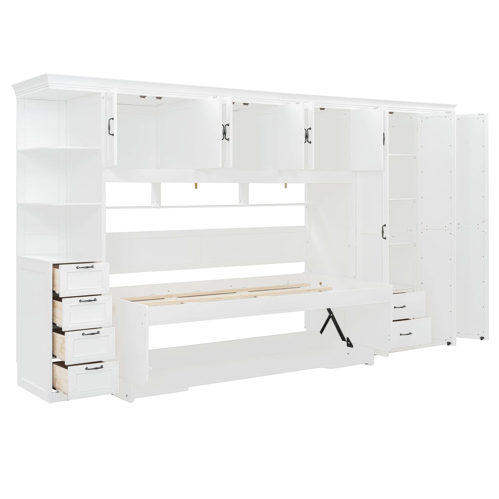 Murphy Bed Wall Bed with Wardrobe, Cabinet and Desk