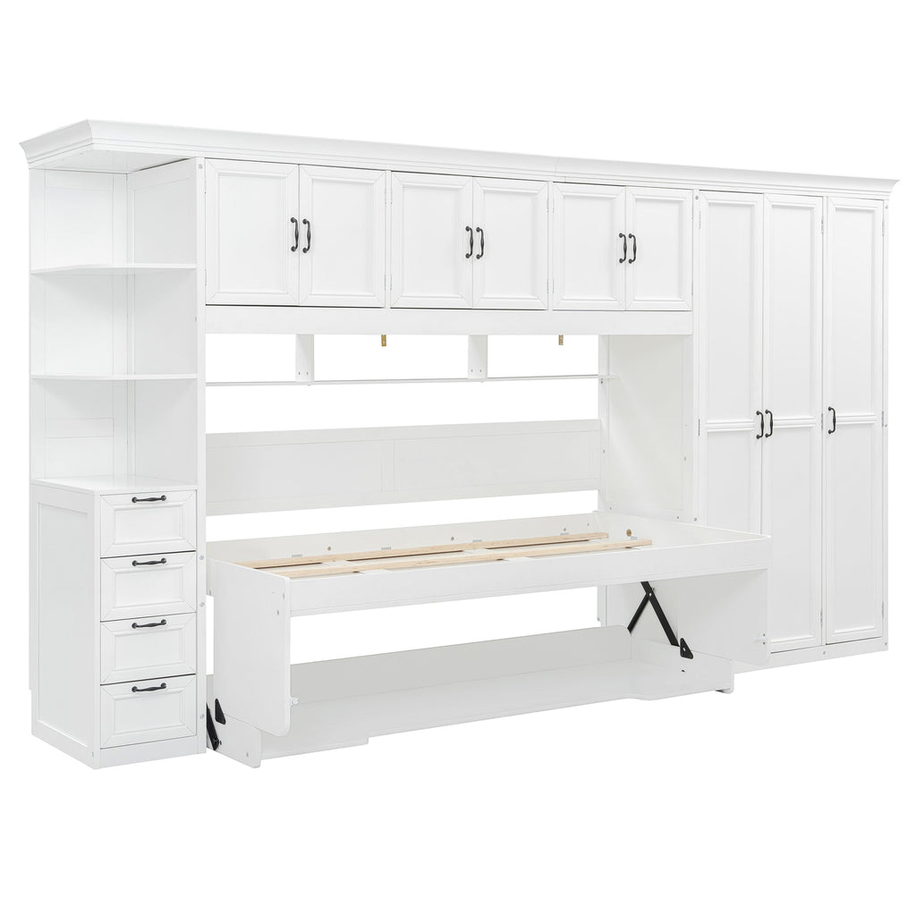 Murphy Bed Wall Bed with Wardrobe, Cabinet and Desk