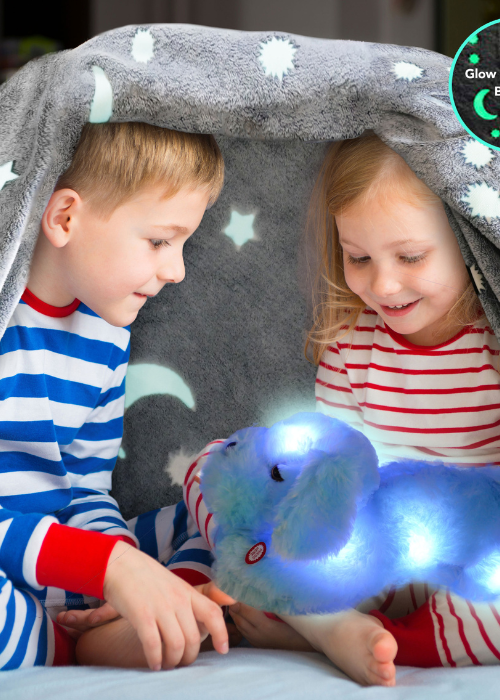 Glow in the Dark Blanket & Pillow Set-Gray & Blue