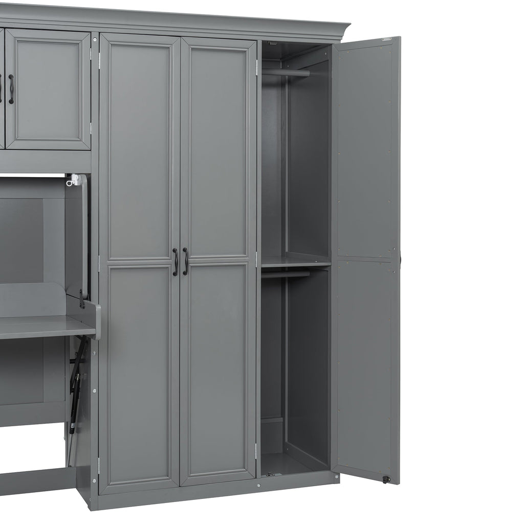 Murphy Bed Wall Bed with Wardrobe, Cabinet and Desk