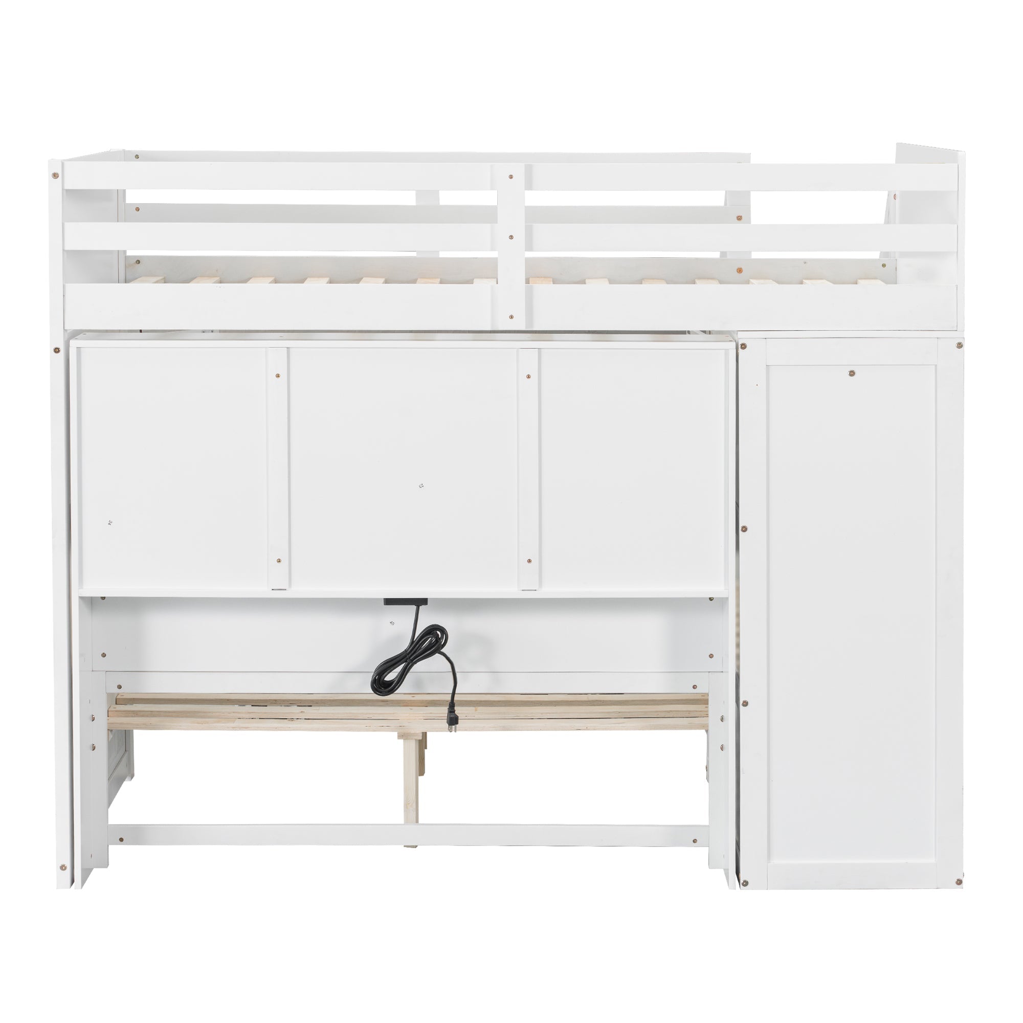 Twin over Full Bunk Bed with Storage Stairs, Wardrobe,USB and Ligh