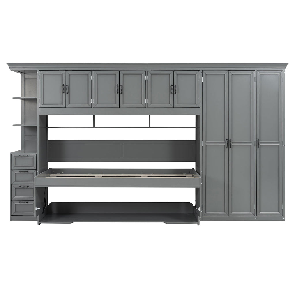 Murphy Bed Wall Bed with Wardrobe, Cabinet and Desk