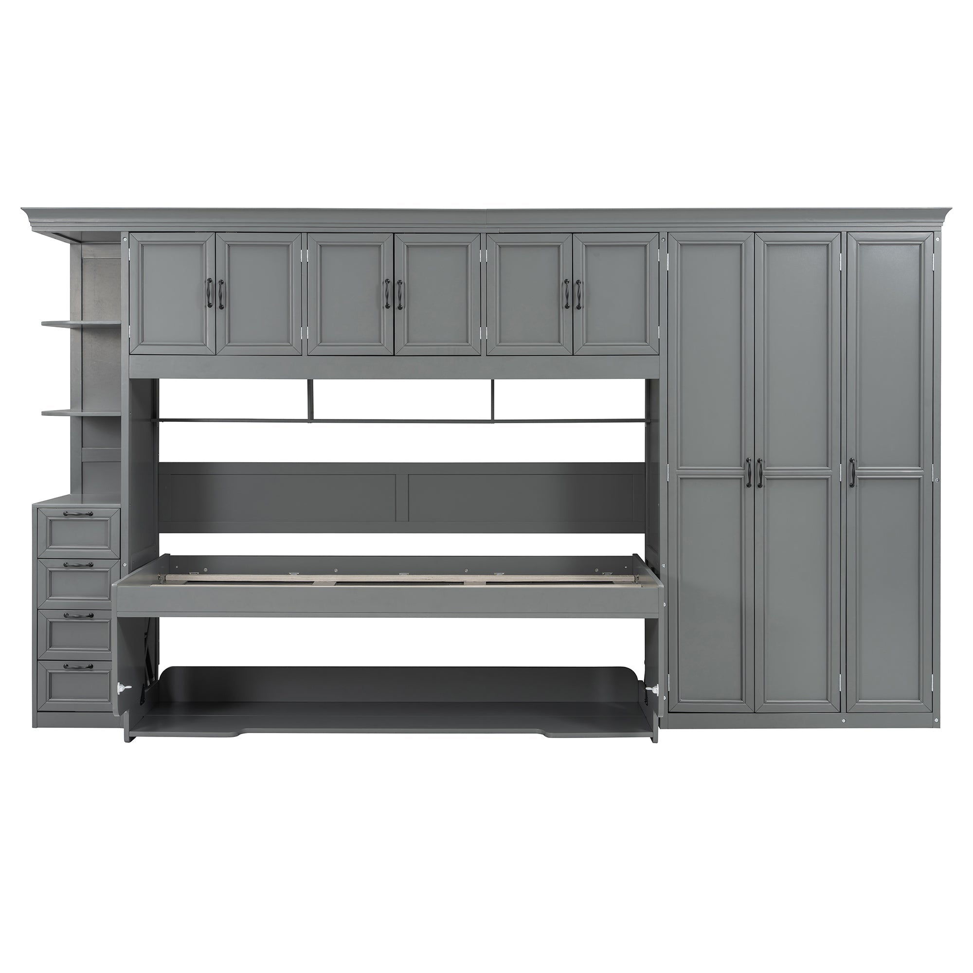 Murphy Bed Wall Bed with Wardrobe, Cabinet and Desk