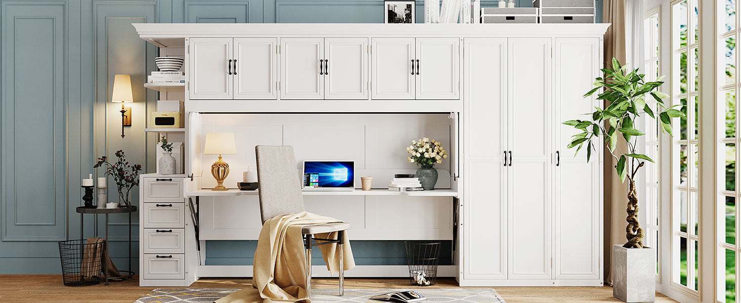 Murphy Bed Wall Bed with Wardrobe, Cabinet and Desk