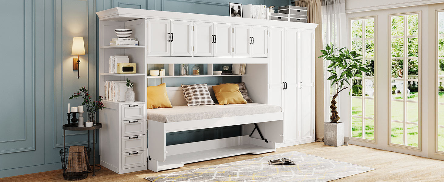Murphy Bed Wall Bed with Wardrobe, Cabinet and Desk