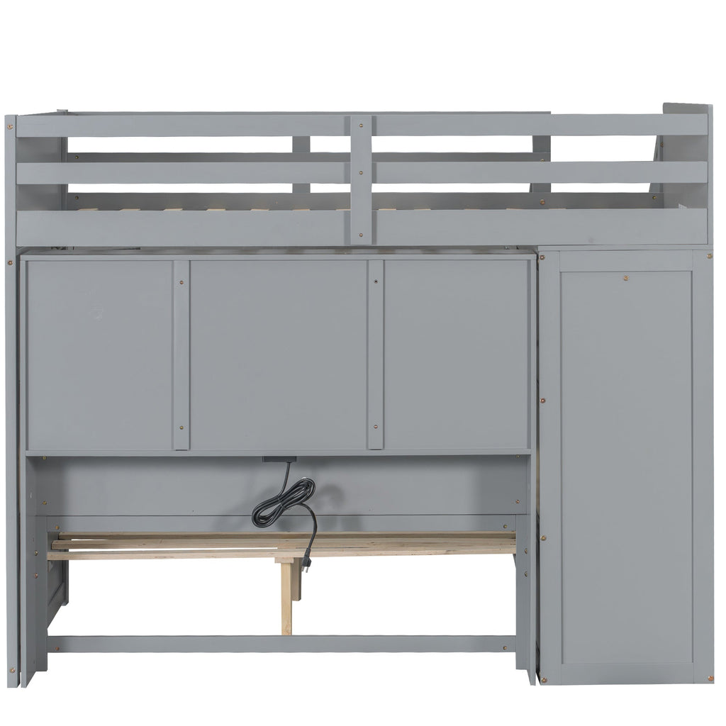 Twin over Full Bunk Bed with Storage Stairs, Wardrobe,USB and Ligh