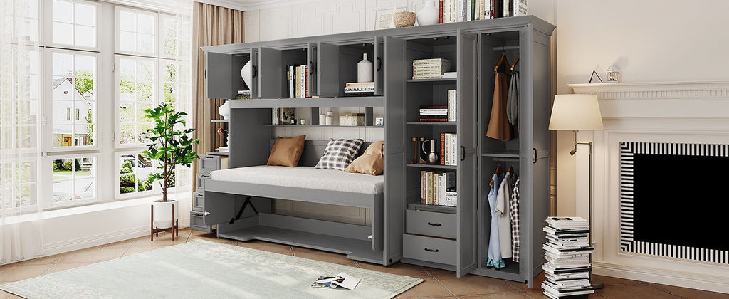 Murphy Bed Wall Bed with Wardrobe, Cabinet and Desk