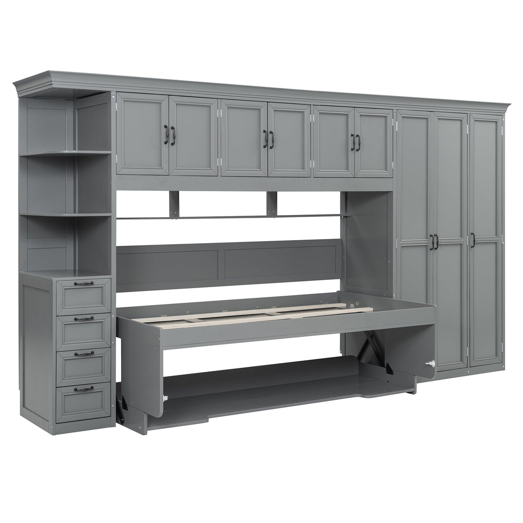 Murphy Bed Wall Bed with Wardrobe, Cabinet and Desk
