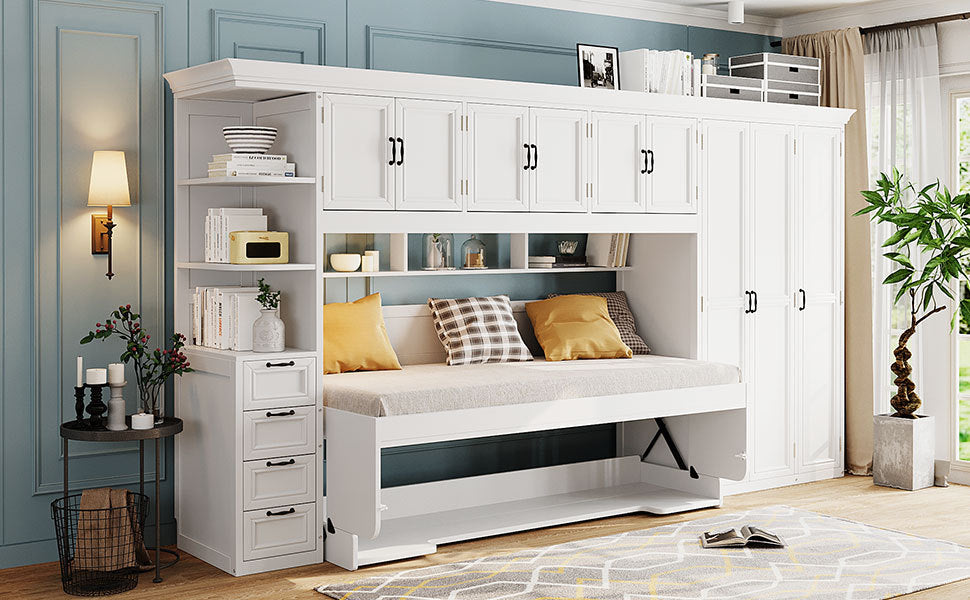 Murphy Bed Wall Bed with Wardrobe, Cabinet and Desk