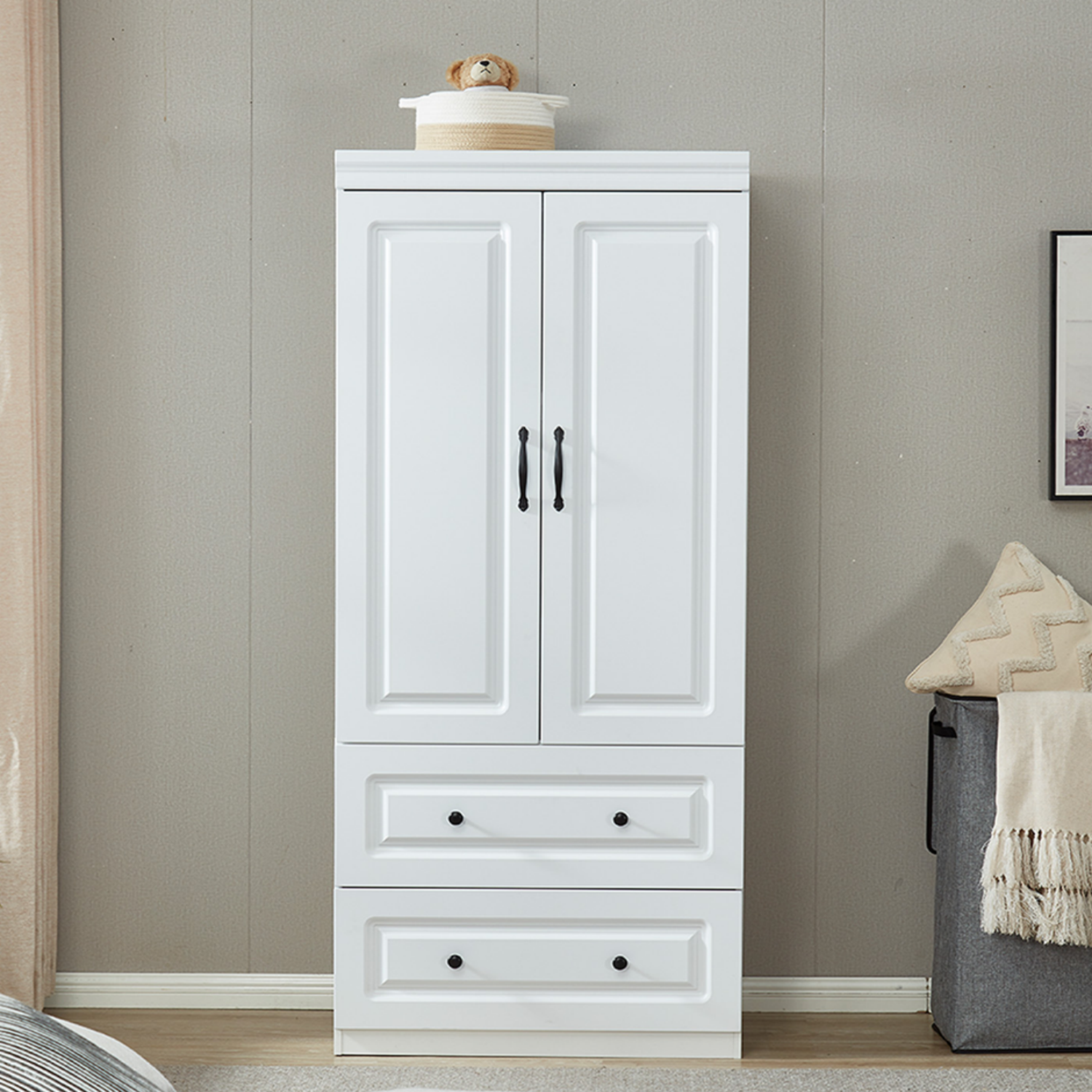 YG-3 Wardrobe Closet with 2 Doors Wood Armoire Cabinet
