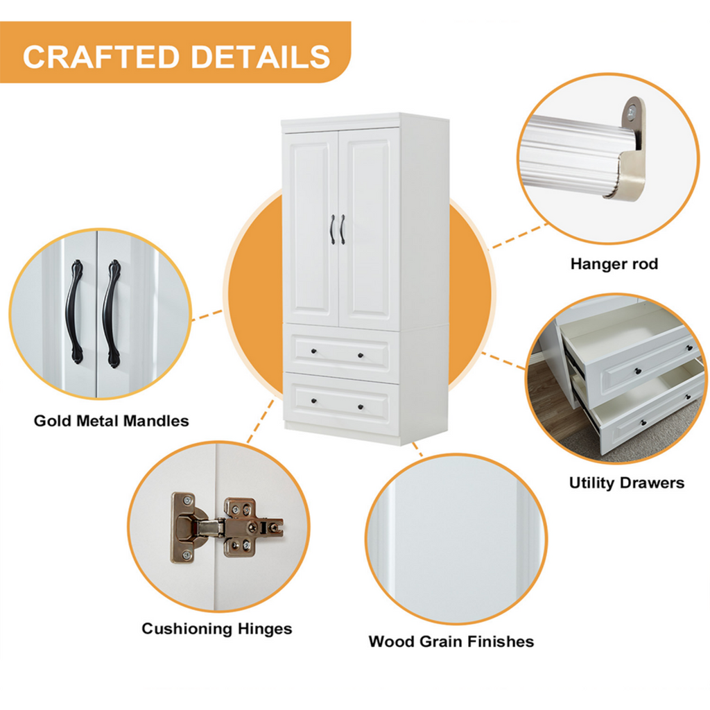 YG-3 Wardrobe Closet with 2 Doors Wood Armoire Cabinet