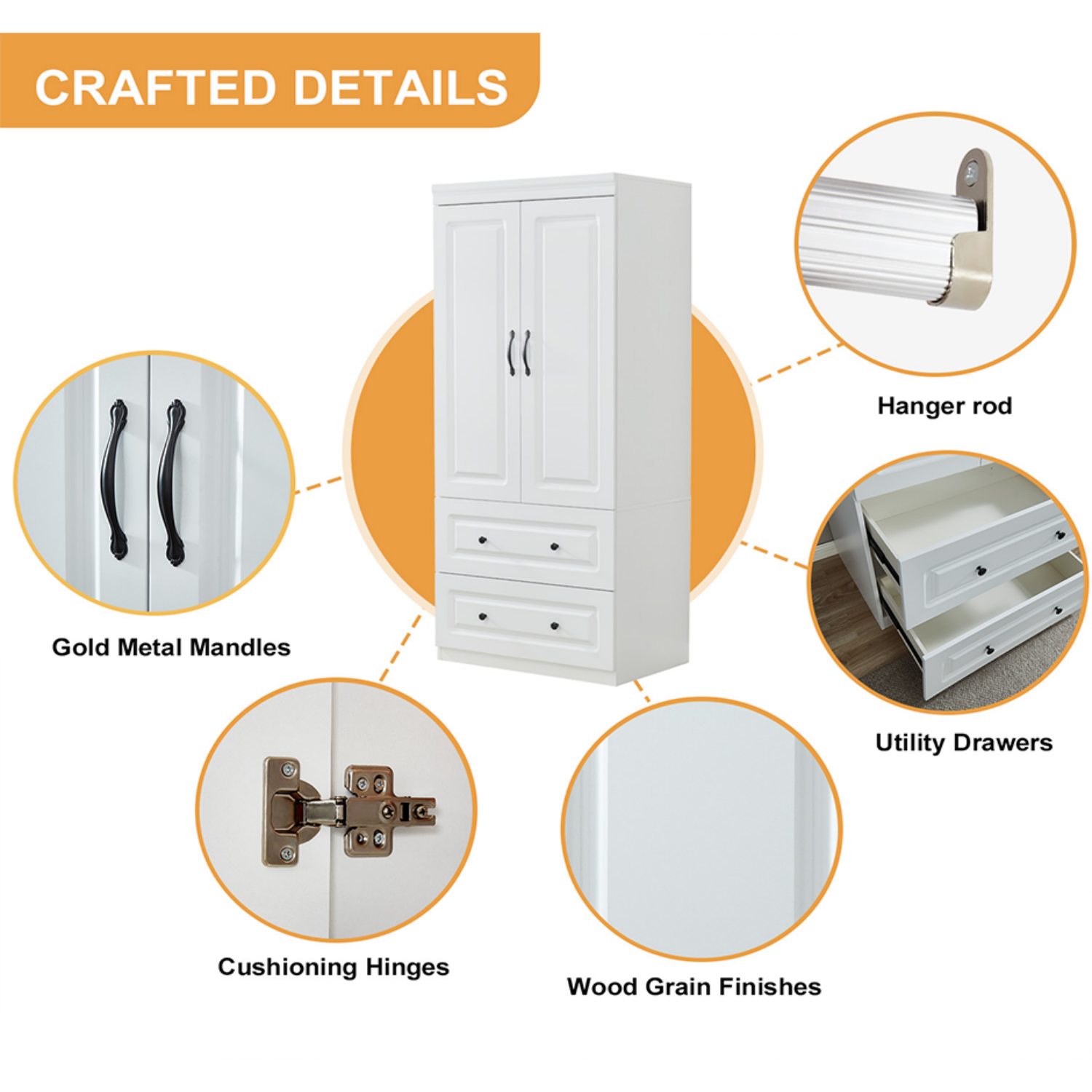 YG-3 Wardrobe Closet with 2 Doors Wood Armoire Cabinet